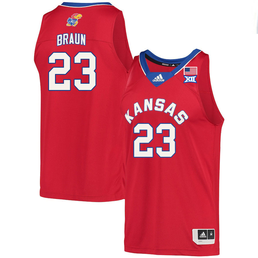 Men #23 Parker Braun Kansas Jayhawks College Basketball Jerseys Stitched Sale-Red